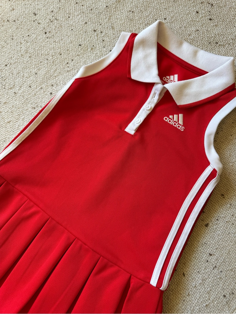 Adidas Girls 18M Red White Pleated Polo Tennis Dress Sleeveless 3 Stripe